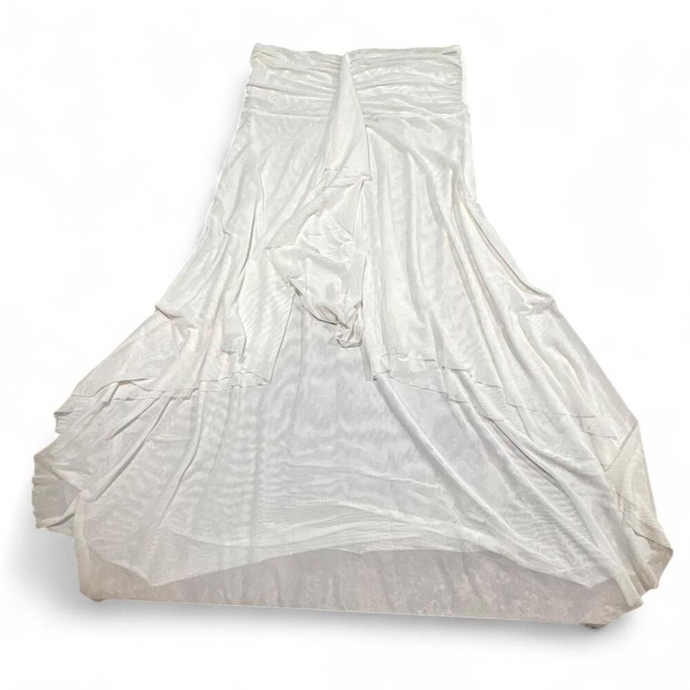 VENUS White Ruched High-Low Mesh Skirt Swim Cover Up Size M/L